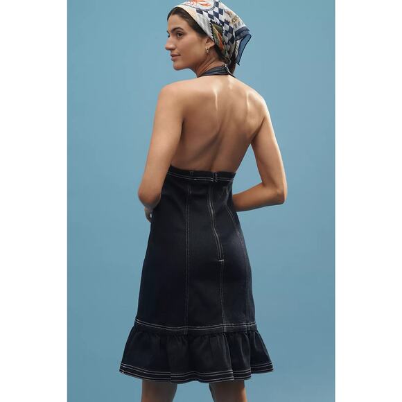 NWT Anthropologie Pilcro Halter Deep-V Seamed Open-Back Mini Dress $158 X-LARGE - Picture 3 of 5